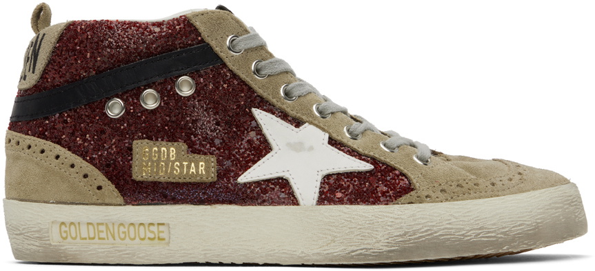 Golden Goose Taupe & Burgundy Mid Star Sneakers Golden Goose Deluxe Brand