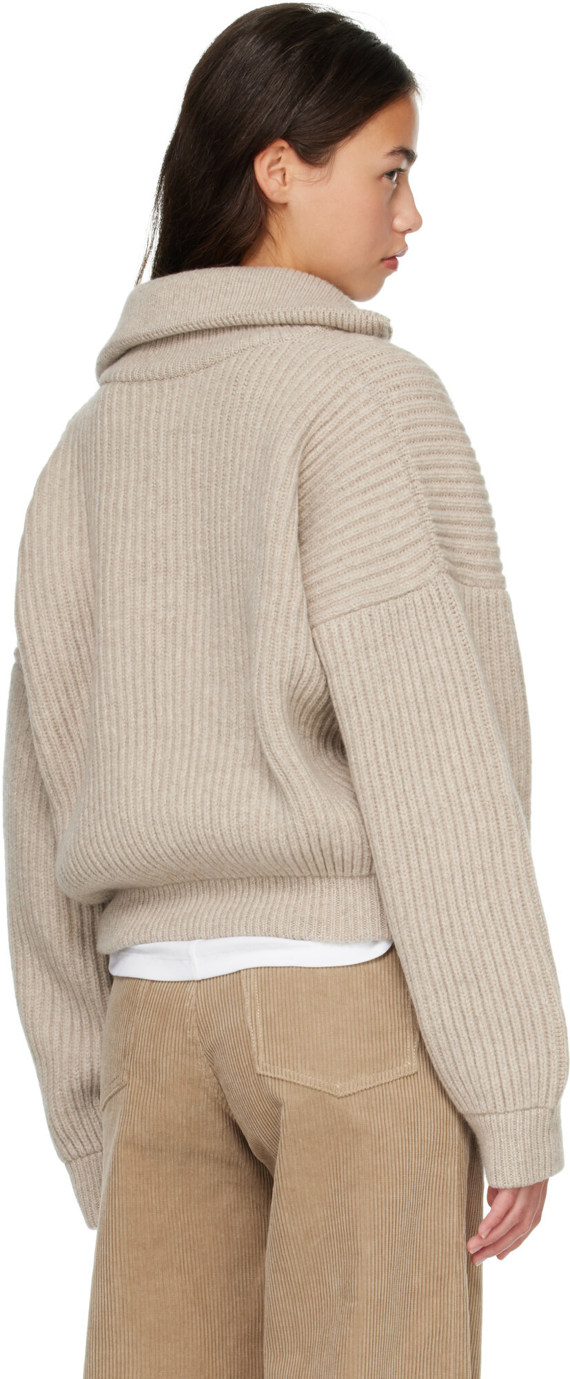&Daughter Beige Rowan Rib Half Zip Sweater