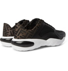 Fendi - Logo-Jacquard Leather and Mesh Sneakers - Black