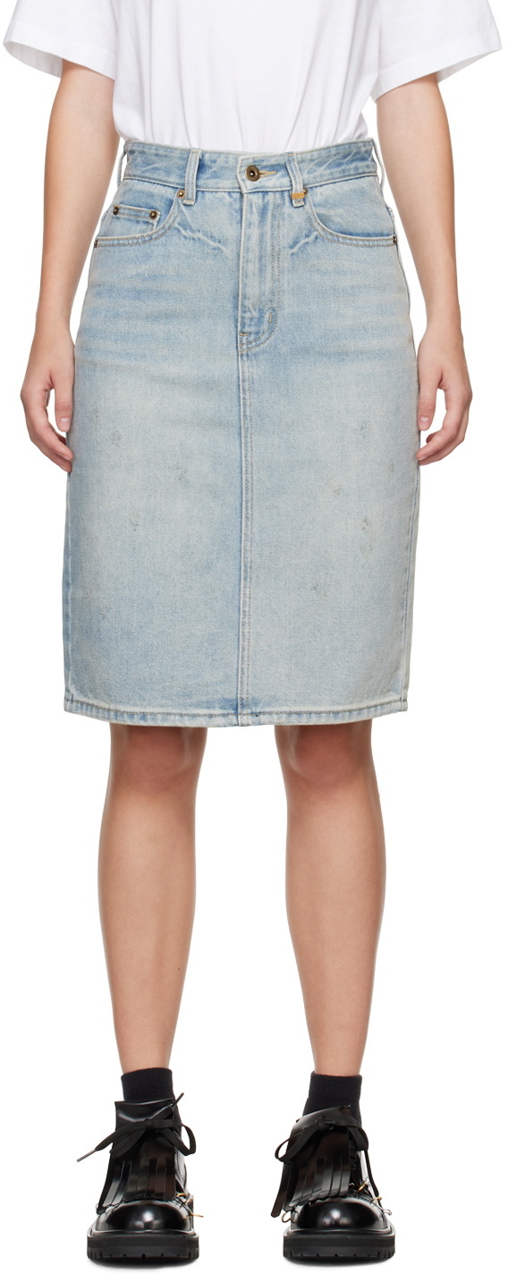 We11done Blue Washed Denim Midi Skirt