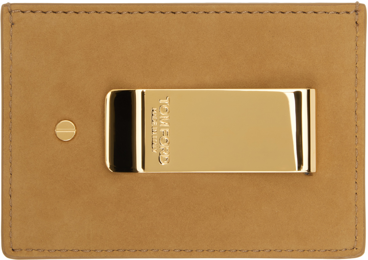 Tom Card TOM FORD Tan Nubuck Money Clip Card Holder TOM FORD
