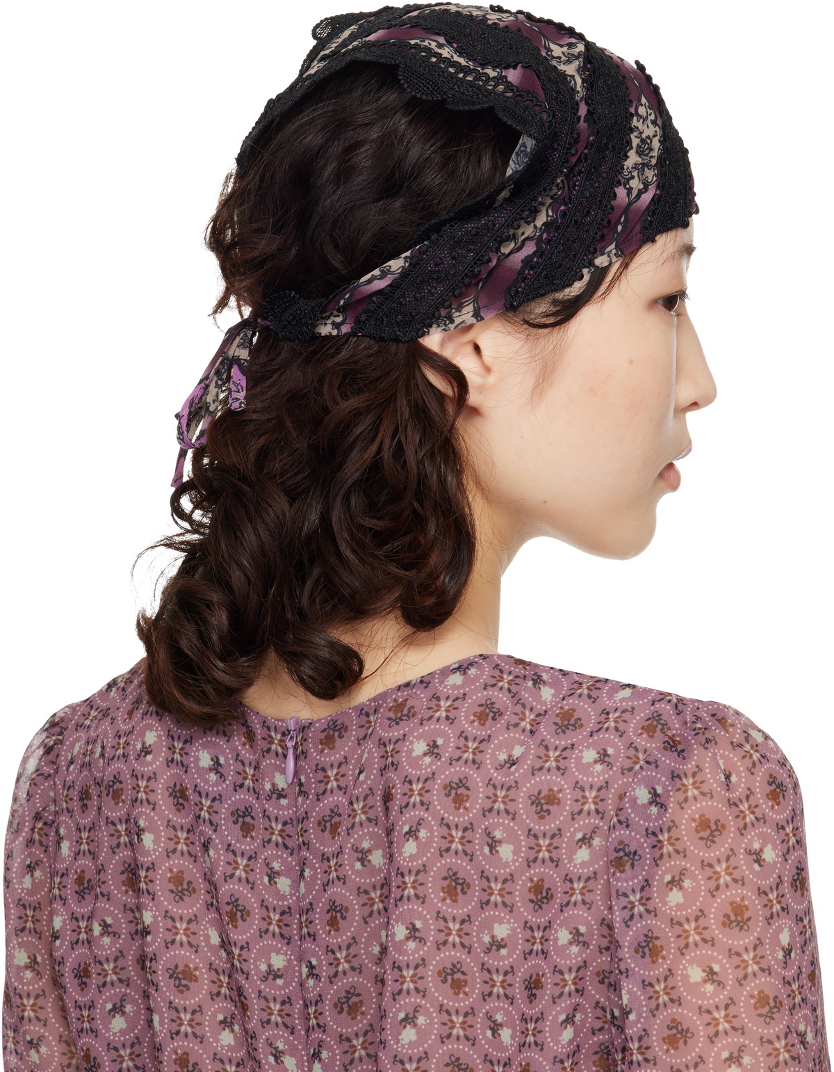 Anna Sui Black & Purple Cameo Stripe Print Headscarf