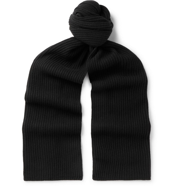 Photo: SAINT LAURENT - Ribbed Wool and Cashmere-Blend Scarf - Black