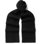 SAINT LAURENT - Ribbed Wool and Cashmere-Blend Scarf - Black