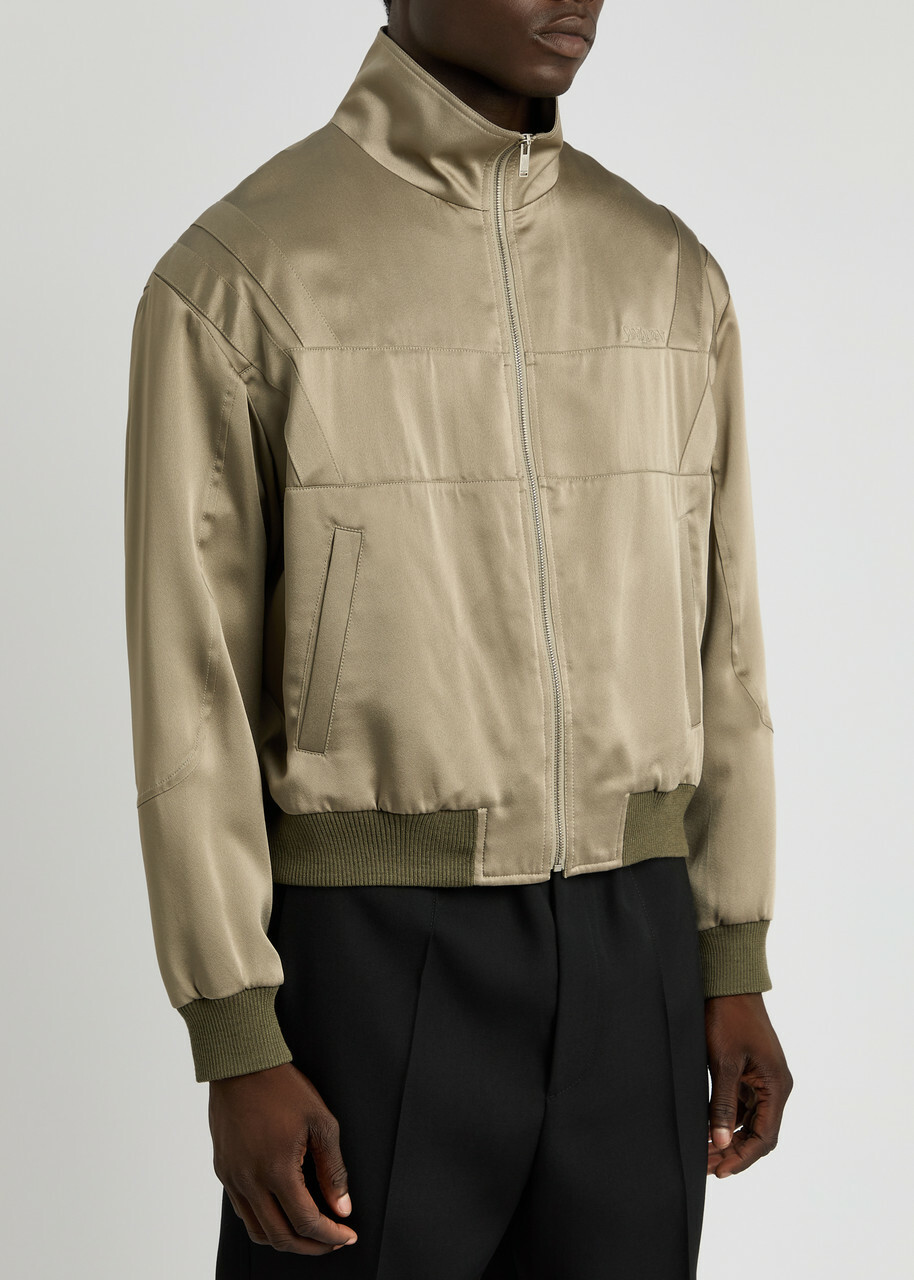 Saint Laurent Panelled Satin Bomber Jacket Green