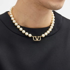 Valentino Men's Signature Pearly Necklace in Oro 18/Cream
