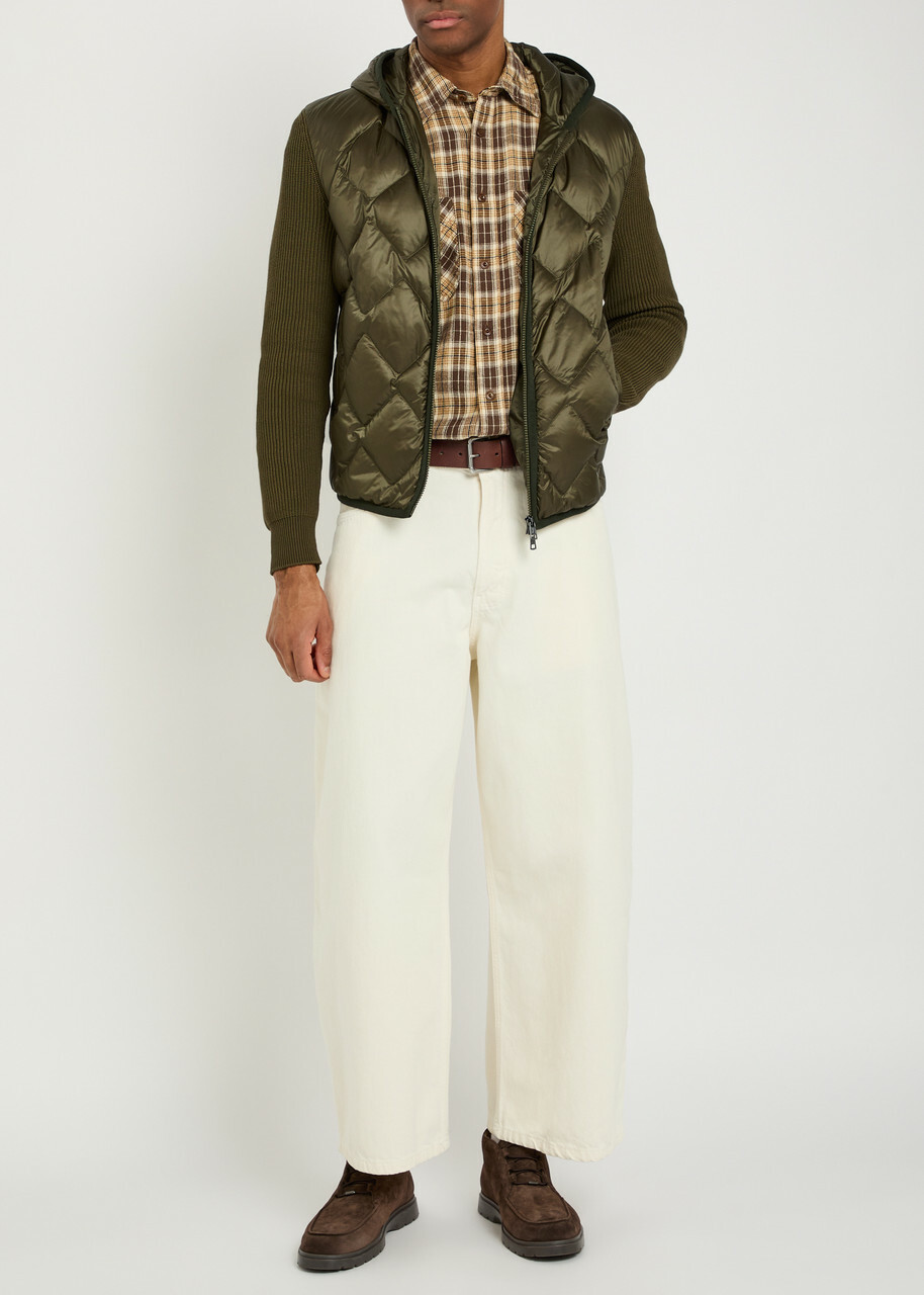 Moncler Hooded Quilted Shell and Cotton-blend Cardigan Khaki