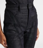 Mugler Mesh-trimmed denim capri pants