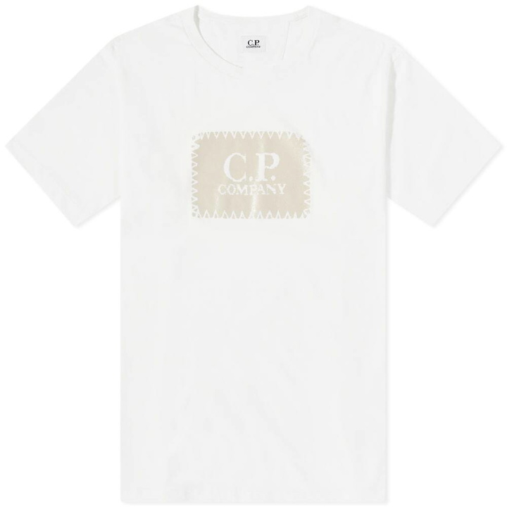 Photo: C.P. Company Men's Stitch Block Logo T-Shirt in Gauze White