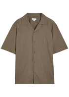 Sunspel Striped Embroidered Cotton Shirt Brown