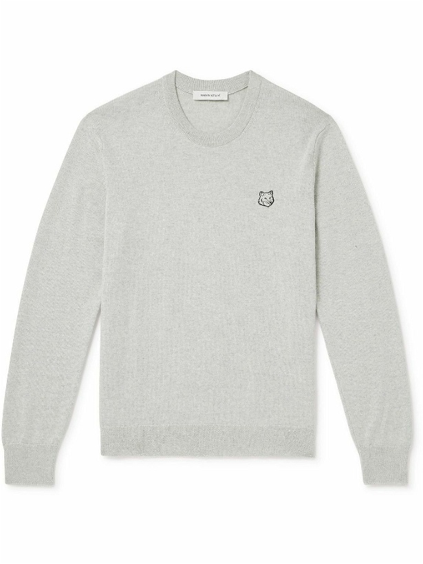 Photo: Maison Kitsuné - Slim-Fit Logo-Appliquéd Wool Sweater - Gray