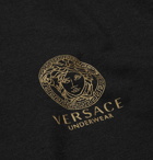 Versace - Logo-Print Cotton-Blend Jersey Henley T-Shirt - Black