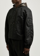 Loewe Hooded Leather and Nylon Bomber Jacket Black