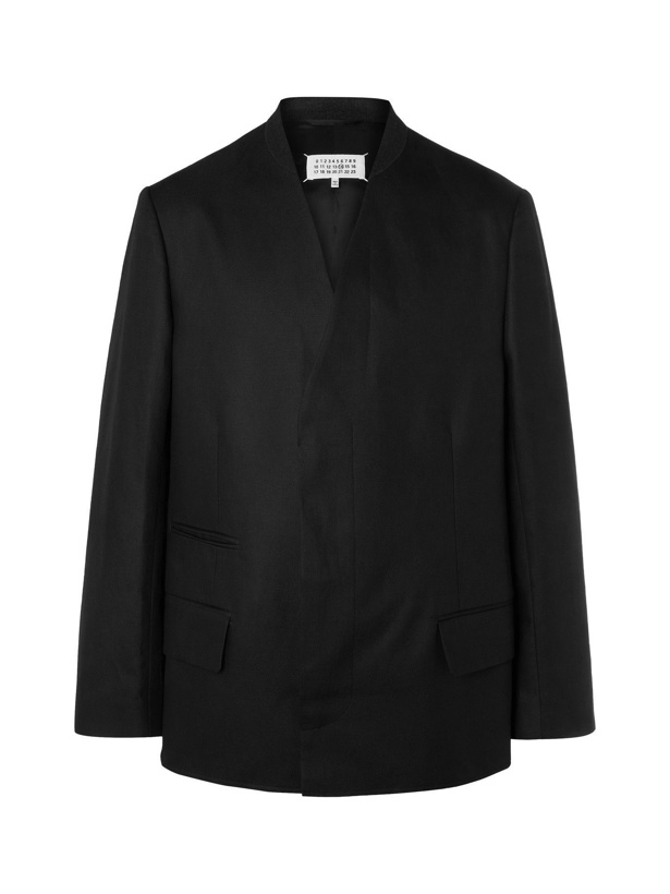 Photo: Maison Margiela - Collarless Cotton and Linen-Blend Twill Blazer - Black