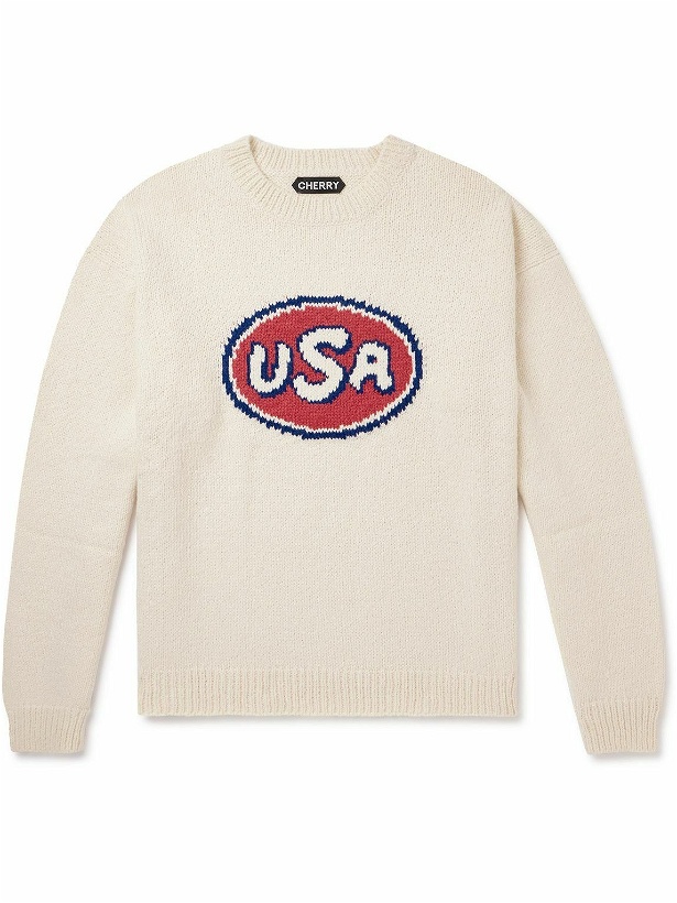 Photo: Cherry Los Angeles - Logo-Intarsia Organic Cotton Sweater - Neutrals