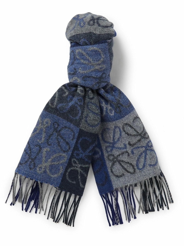 Photo: Loewe - Fringed intarsia wool and cashmere-blend scarf
