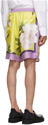 Valentino Purple & Yellow Silk Flying Flowers Bermuda Shorts