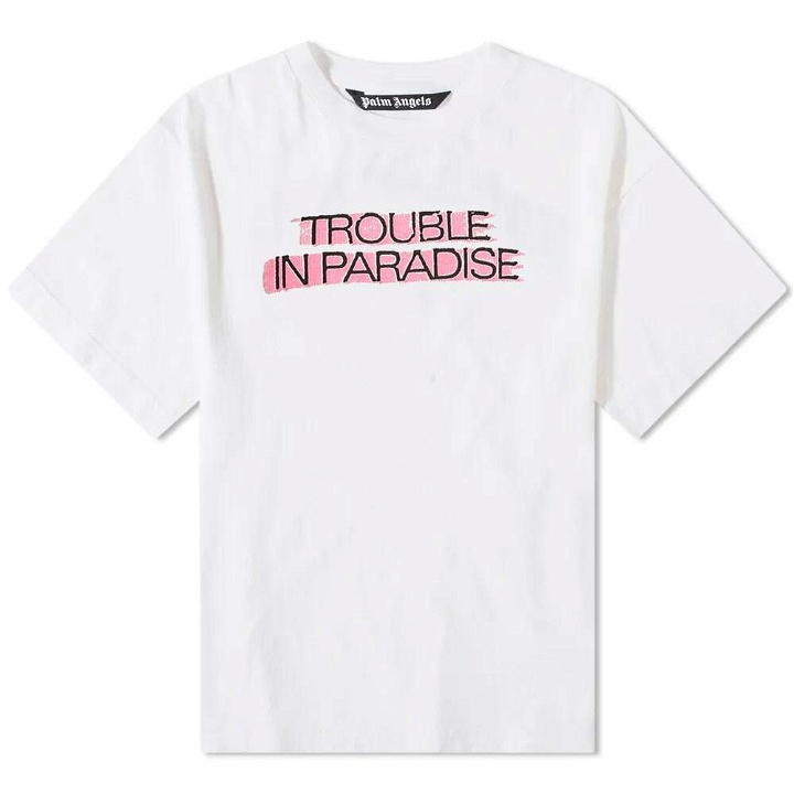 Photo: Palm Angels Men's Trouble In Paradise T-Shirt in White/Pink