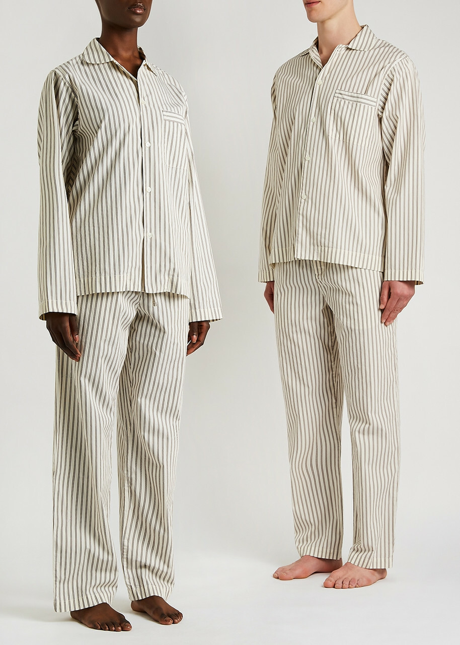Tekla Unisex Striped Poplin Pyjama top White