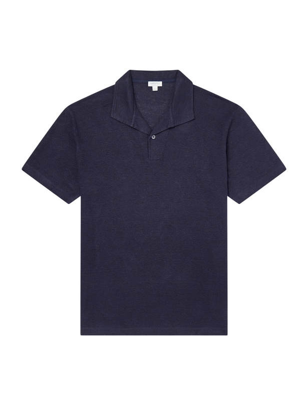 Photo: Sunspel - Linen-Piqué Polo Shirt - Blue