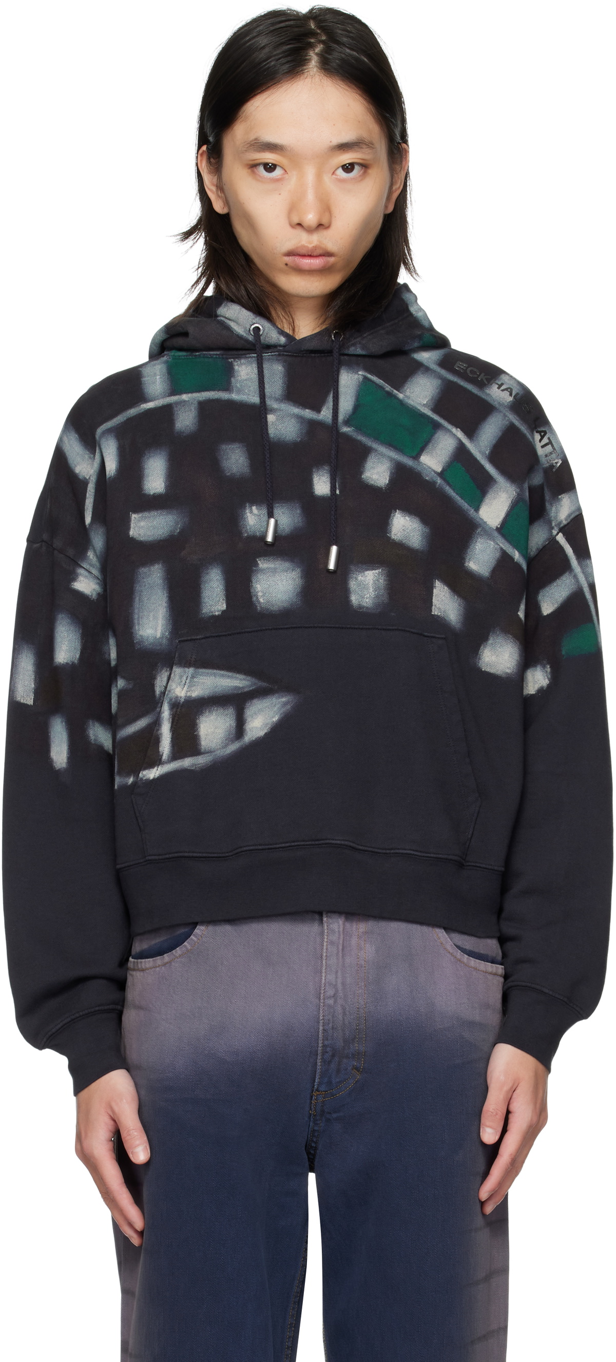 Eckhaus Latta Navy Sprayed Hoodie