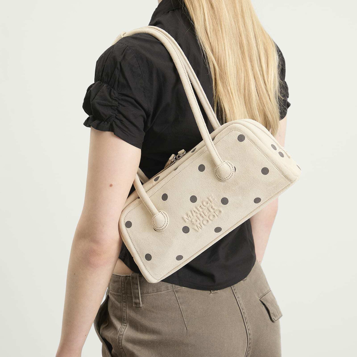 MARGESHERWOOD Women's Soft Boston EW Bag in Blond Wood/Polka Dot 