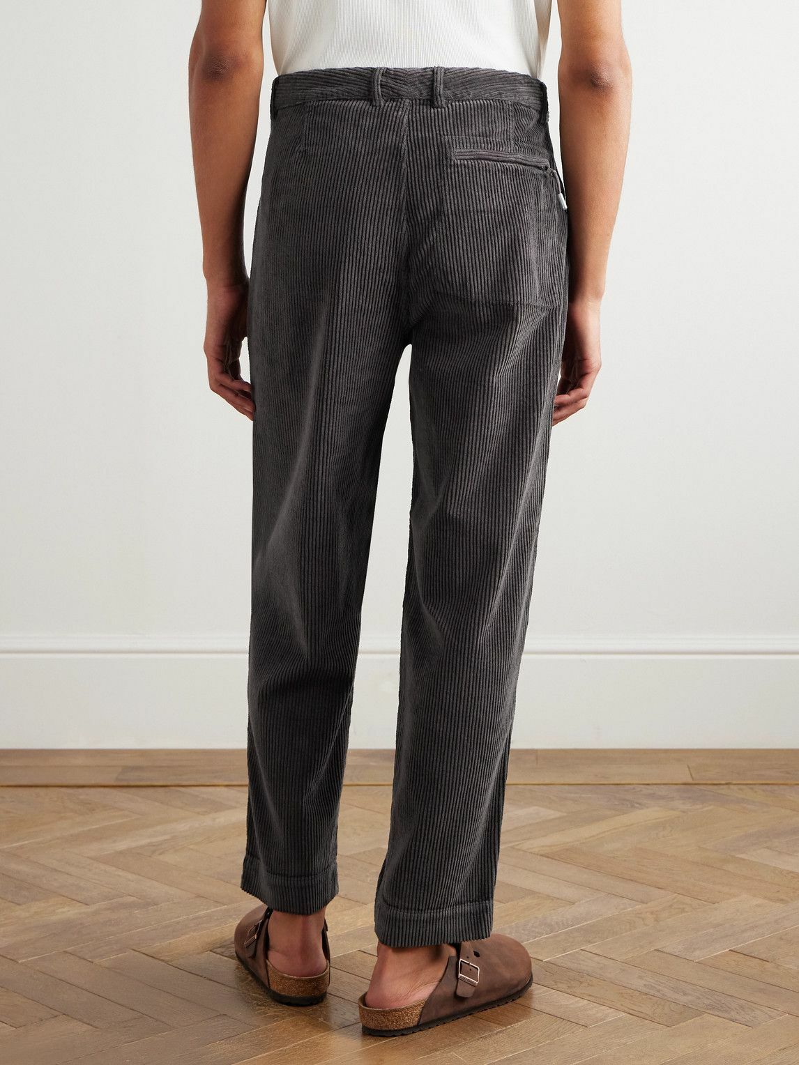 Folk - Signal Straight-Leg Pleated Cotton-Corduory Trousers - Black