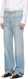 Valentino Blue Straight-Leg Creased Jeans