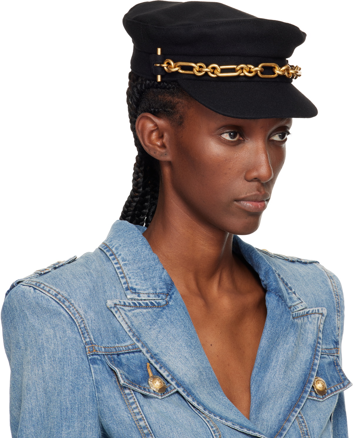 Balmain Black Brandebourg Wool Cap