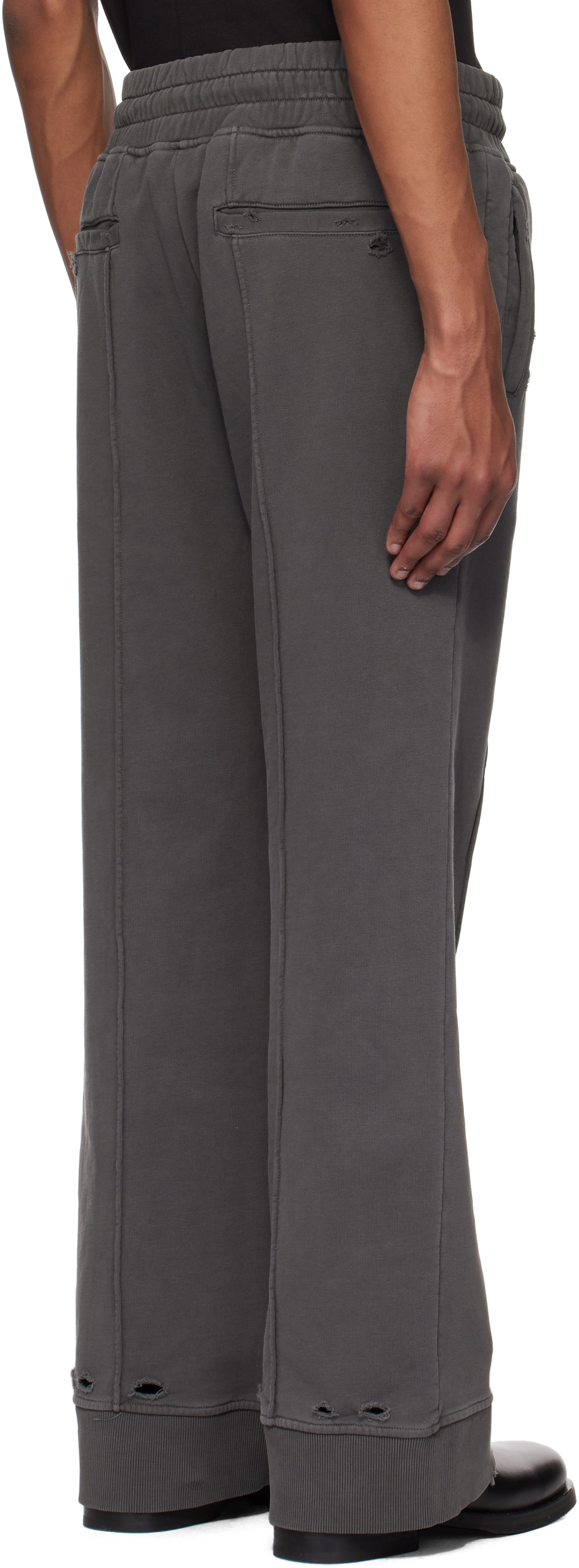 C2H4 Gray Staff Uniform Asymmetric Agitator Distressed Sweatpants