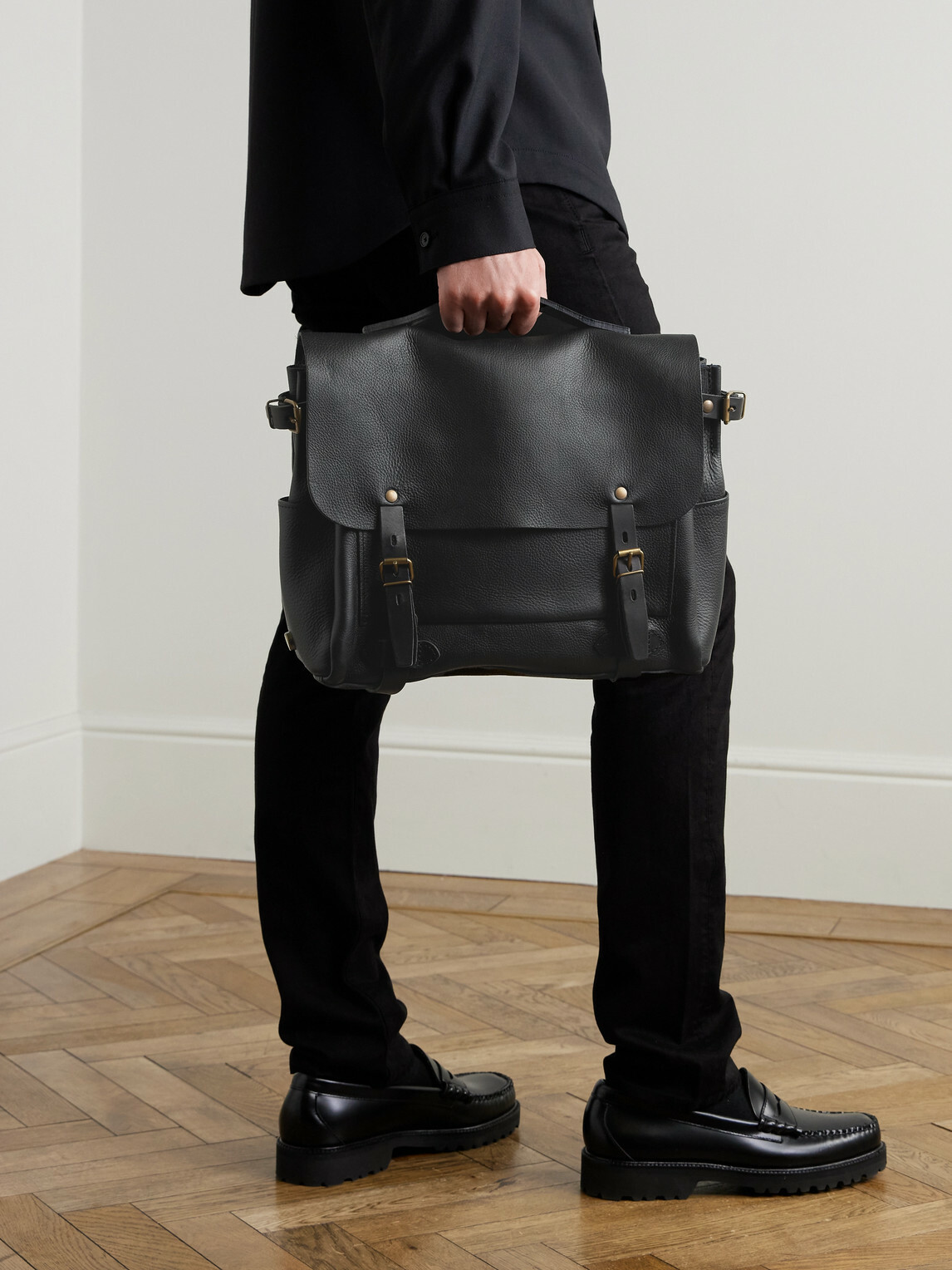 Bleu de Chauffe - Éclair Full-Grain Leather Messenger Bag - Black