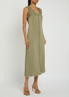 Day Birger ET Mikkelsen Dasha Fringe-trimmed Crepe Midi Dress Sage