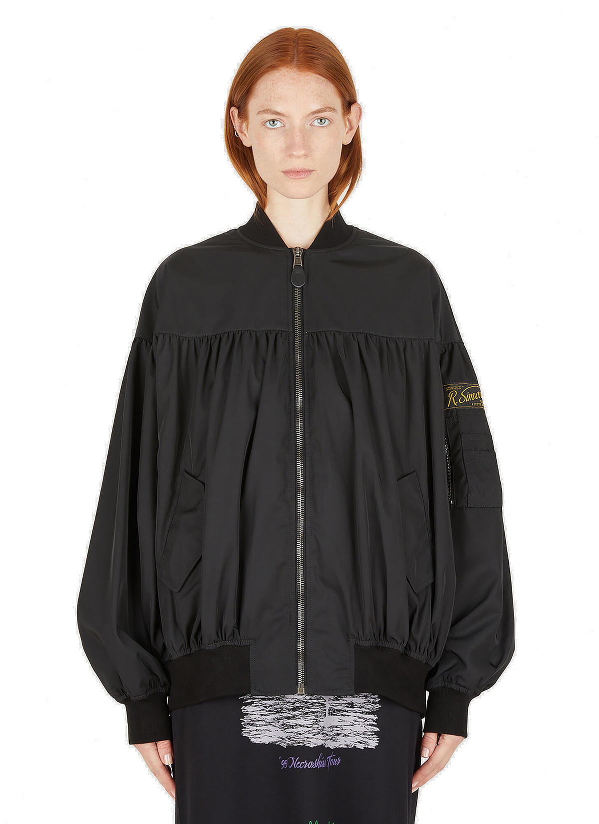 Gathered Bomber Jacket in Black Raf Simons