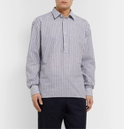 Hugo Boss - Striped Cotton and Linen-Blend Half-Placket Shirt - Blue