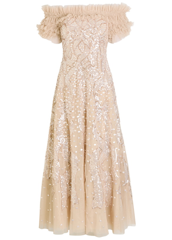 Photo: Needle & Thread Off-the-shoulder Sequin-embellished Tulle Gown Light Pink