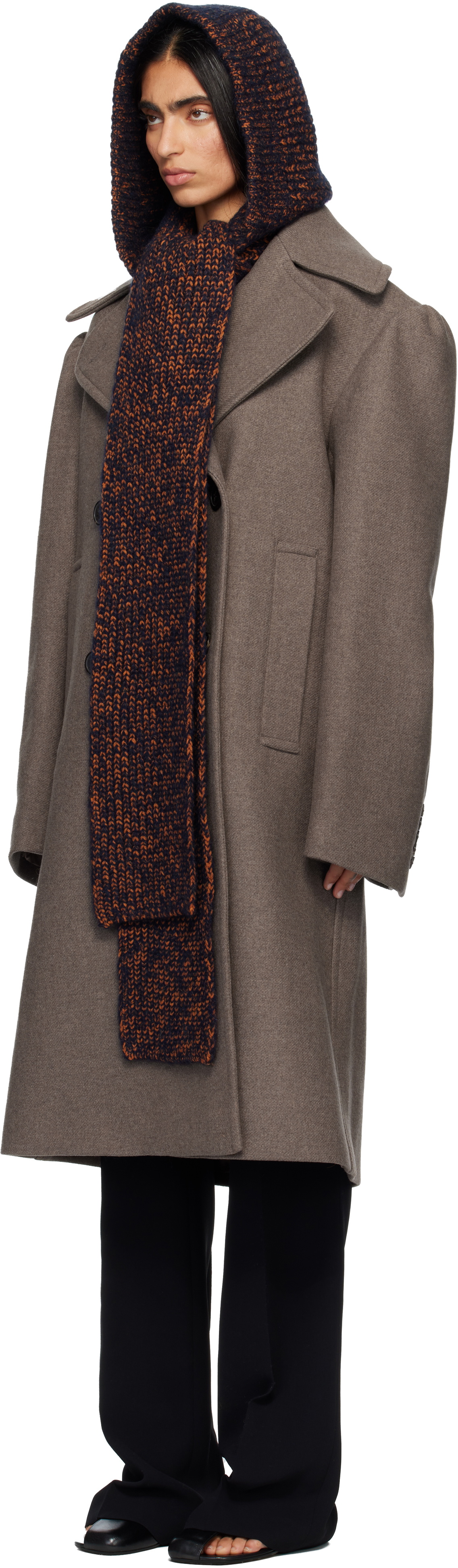 Dries Van Noten Navy Hooded Wool Scarf