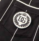 Dolce & Gabbana - Logo-Appliquéd Pinstriped Cotton-Blend Polo Shirt - Black