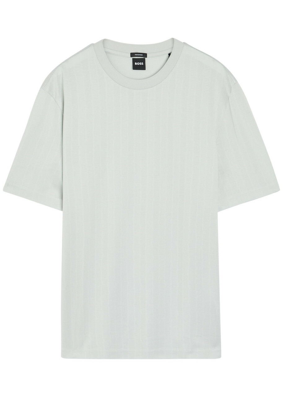 Boss Textured-knit Cotton T-shirt Light Blue