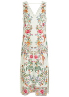 Farm Rio Delicate Forest Printed Linen Maxi Dress White