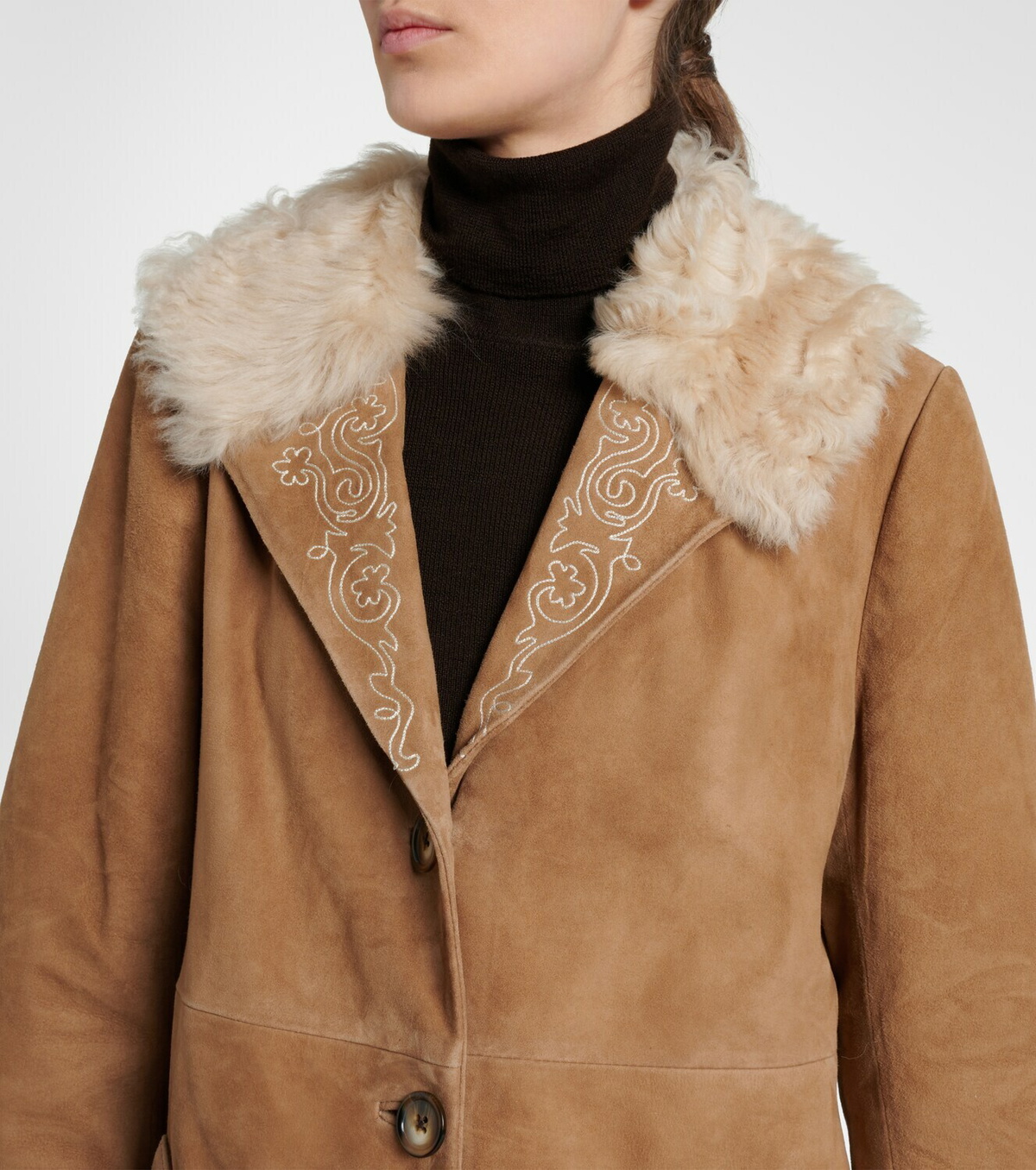 Rixo Cienna embroidered suede coat