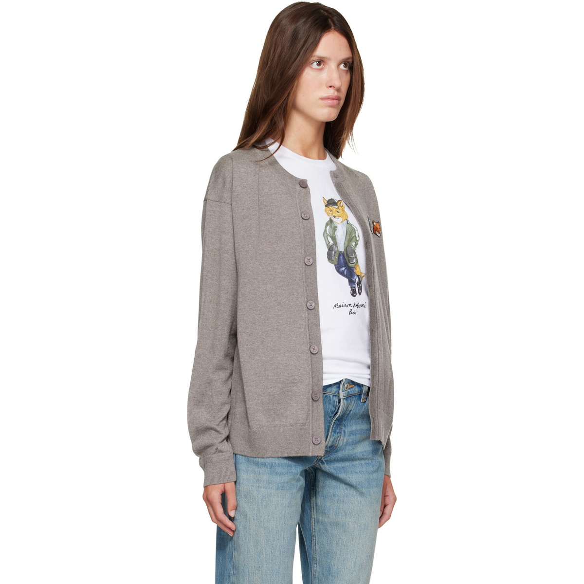 Maison Kitsuné Taupe Double Fox Head Comfort Cardigan