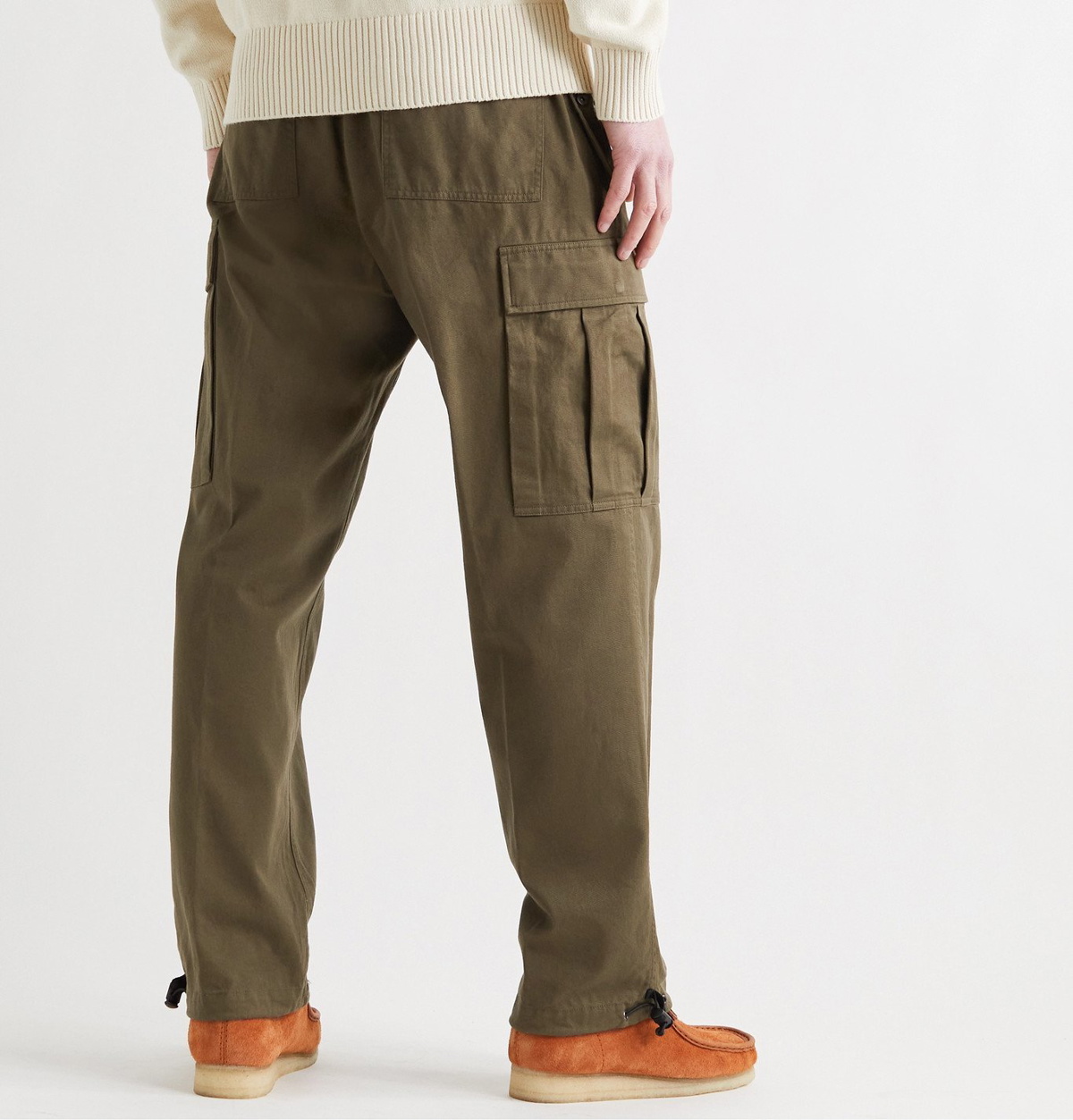 Wide-leg twill cargo trousers, kaki