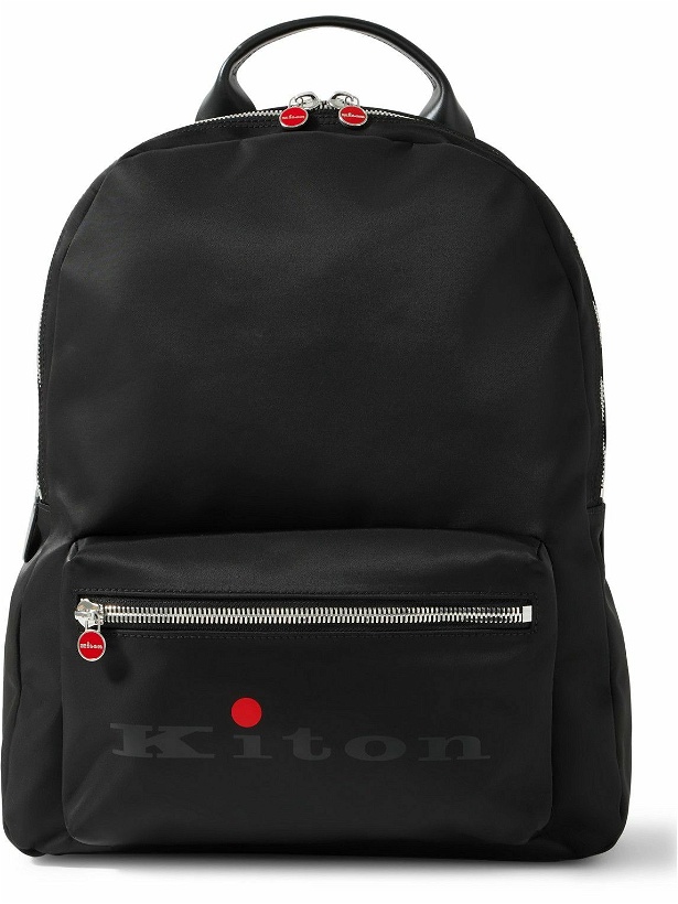 Photo: Kiton - Logo-Print Leather-Trimmed Nylon-Twill Backpack