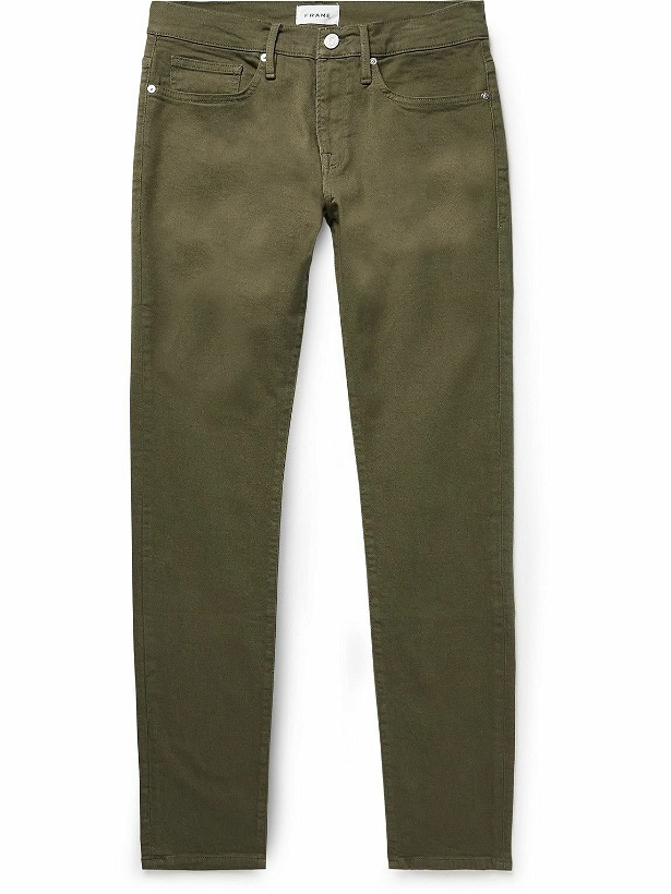 Photo: FRAME - L'Homme Slim-Fit Cotton-Blend Twill Trousers - Green