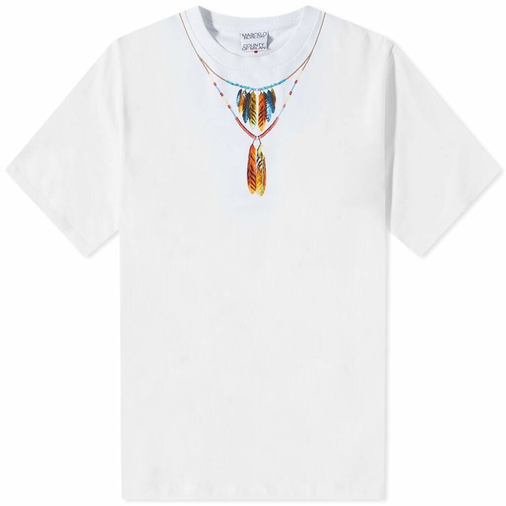 Photo: Marcelo Burlon Men's Feather Necklace T-Shirt in White/Red