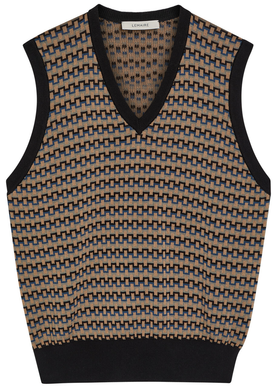 Lemaire Patterned V-neck Cotton-knit Vest Multicoloured 1