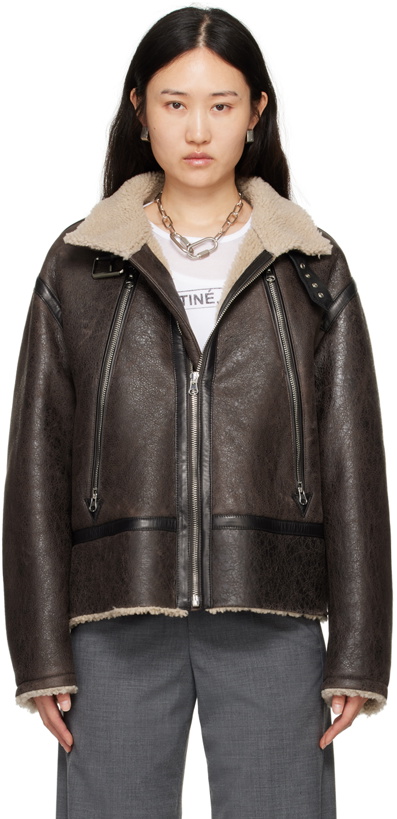 Photo: MM6 Maison Margiela Brown Pin-Buckle Shearling Jacket