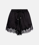 Self-Portrait Lace-trimmed satin shorts