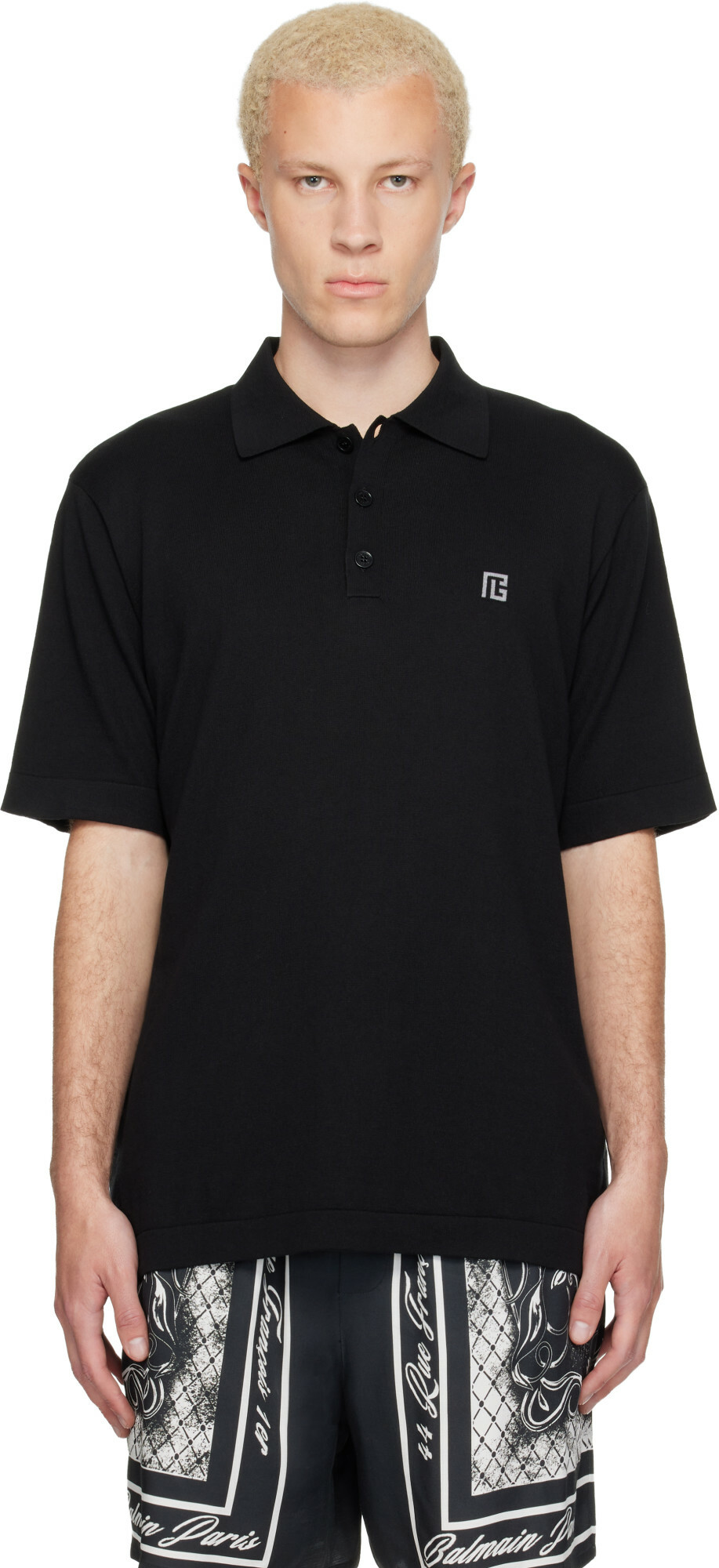 BALMAIN Black Embroidered Cotton Polo