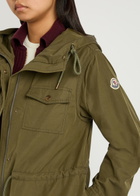 Moncler Serin Hooded Drawstring Waxed Poplin Parka Jacket Olive